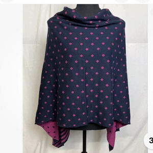 Duluth Trading Reversible Wool Cashmere Blend Poncho Purple/Navy OS NWT
